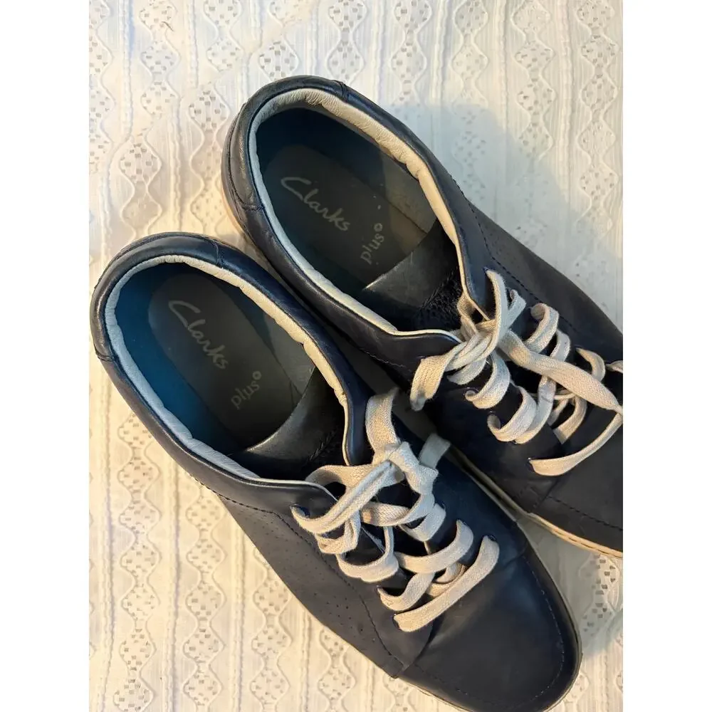 Clarks Men's Leather High Top Sneakers Navy Blue Lace Up Casual Shoes 9.5M